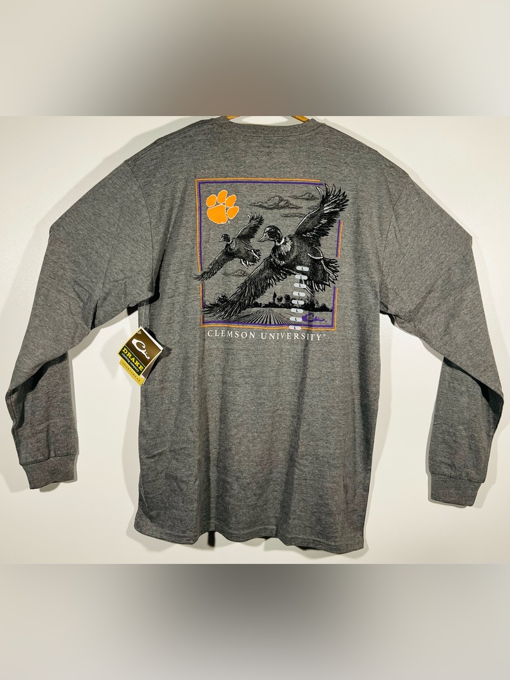 Drake Waterfowl Clemson University Flight Sportswear Long Sleeve T-shirt Sz L